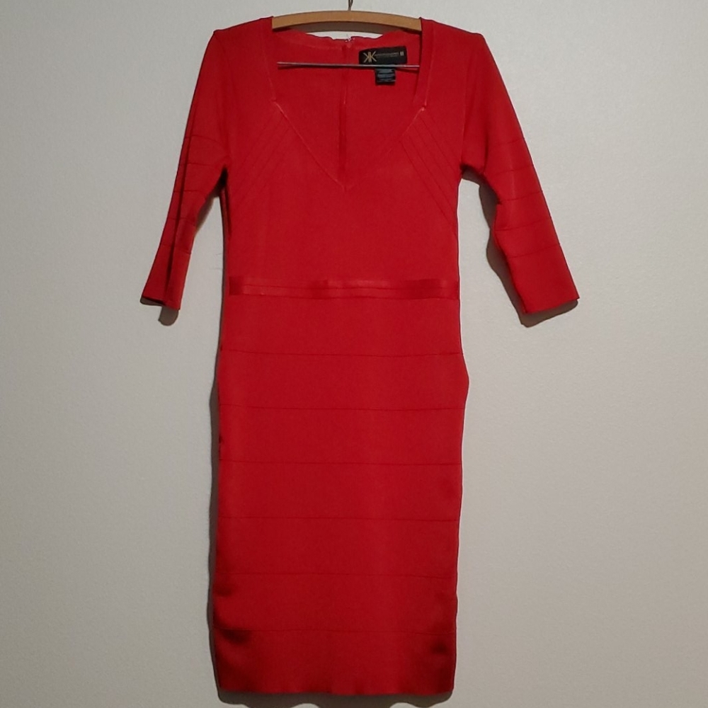 Kardashian Kollection Red Long Sleeve Dress